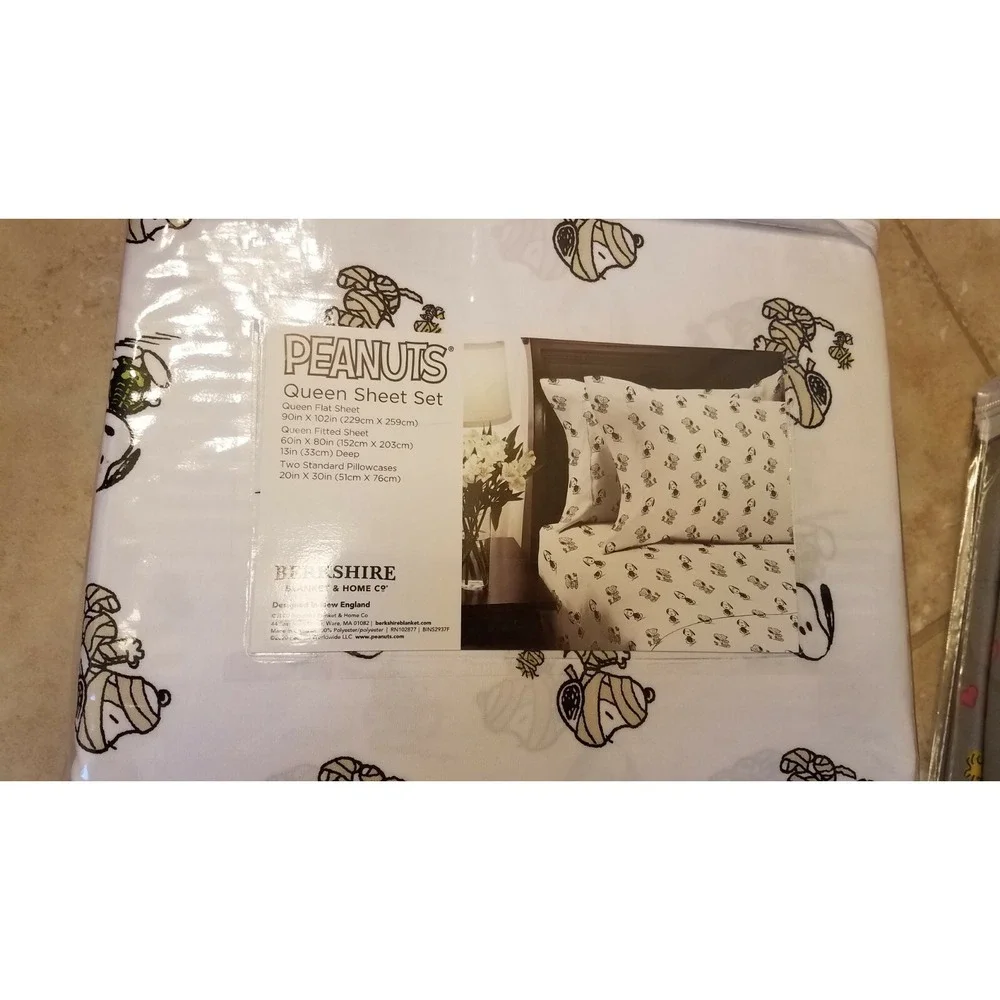 Peanuts‎ Snoopy Berkshire QUEEN Sheet Set Mummy Skeleton Halloween Costume NEW